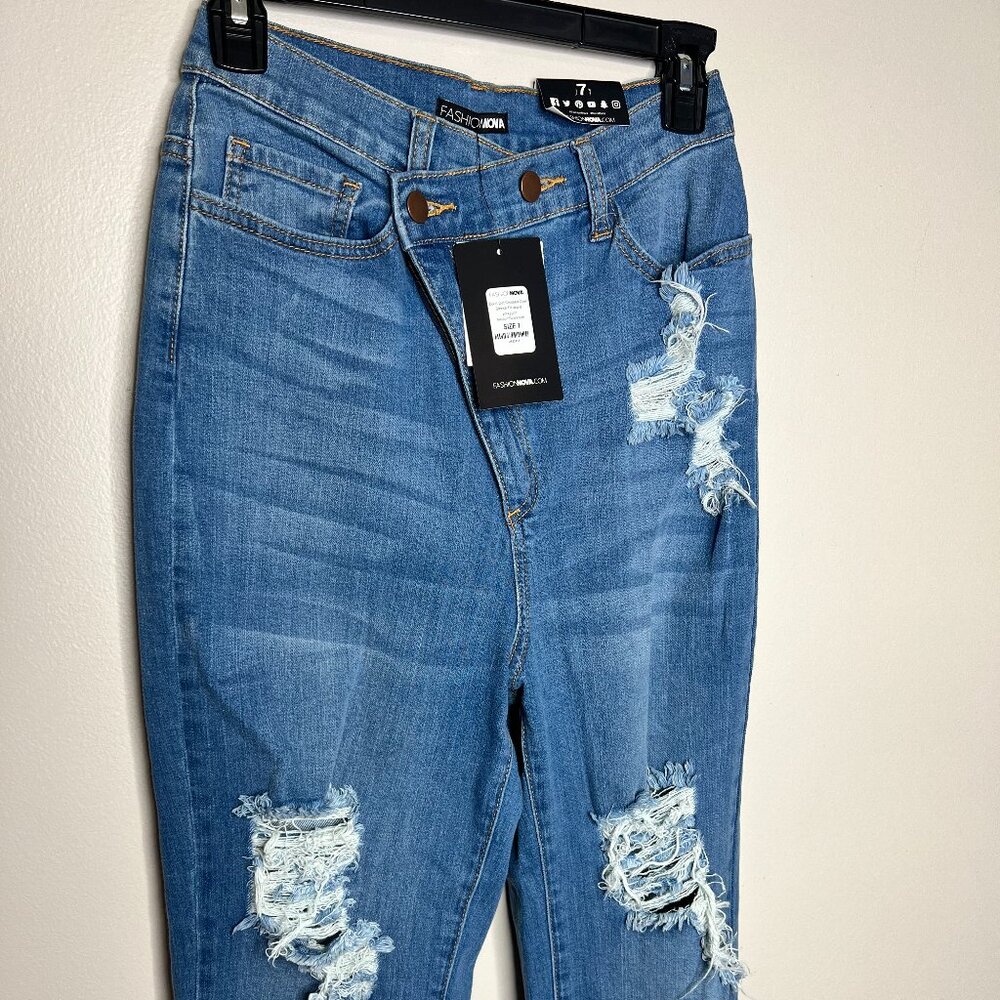 NWT! Fashion Nova "Don't Get Crossed Over Slouch Fit" High Rise Jeans Size 7 - Picture 11 of 15